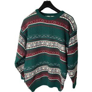 Vintage 90s Emerald club Fair Isle sweater pullover crew neck green size large